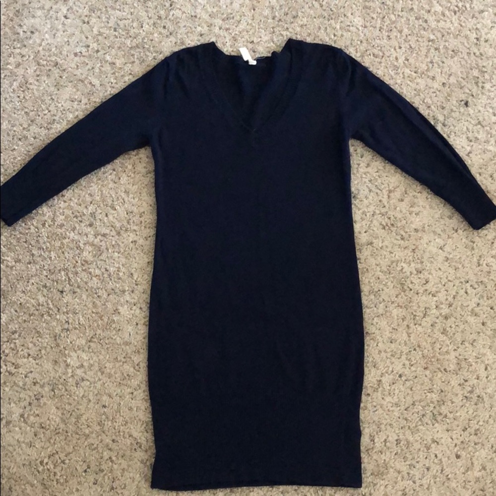 V Neck Navy Sweater Dress